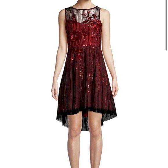 Parker Black Abba Sequin High Low Dress Black Red Size 0 - Picture 3 of 15